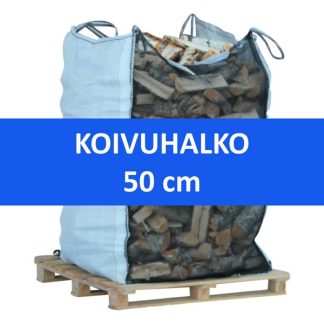 klapisäkillinen (1.5 m3) kuivaa koivuhalkoa, pituus 50 cm