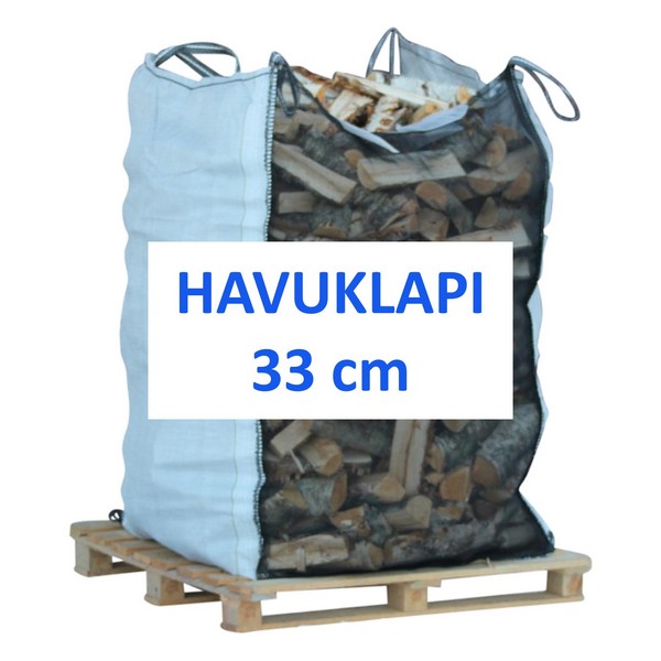 klapisäkillinen (1.5 m3) kuivaa havupuuklapia, pituus 33 cm